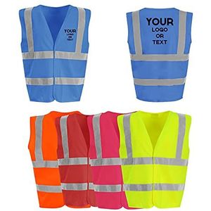 Gepersonaliseerde Hivis veiligheidsvesten - aangepaste naam logo tekst - hoge zichtbaarheid reflecterende constructie engineering werkkleding vest - helder geel - ideaal voor mannen werkkleding (S, Royal Blue)