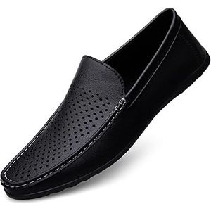 Heren Loafers Mocassins Schoenen Ademend Eenvoudig Veganistisch Leer Resistent Flexibel Comfortabel Wandelen Feest Slip On(Black,38 EU)