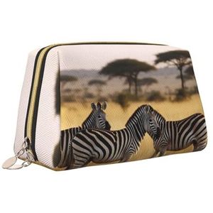 VTCTOASY Afrika Grasland Zebra Print Make-uptas Draagbare Veelzijdige Toilettas Grote Capaciteit Cosmetische Tas Voor Vrouwen, Wit, One Size, Wit, Eén maat