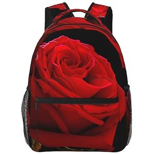 Rode Rose Zwarte Achtergrond Print Rugzak Grote Capaciteit Laptop Tas Voor Vrouwen En Mannen Casual Rugzak Voor Reizen Kantoor, Zwart, One Size