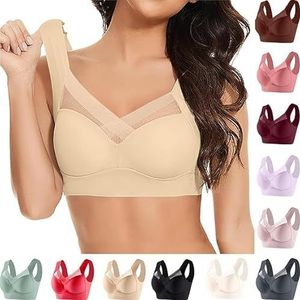 OwkHome Push-up Comfortbeha For Dames - Volledige Dekking Zonder Beugel, Naadloze Bralette Met Ondersteuning, Geschulpte V-hals, Dagelijkse Beha(H1-beige,2X-Large)