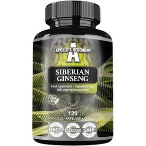 Siberische ginseng 500 mg - 120 veganistische capsules - 4 maanden extract gestandaardiseerd op 0,8% eleutherosiden B + E - voedingssupplement van Apollo's Hegemony