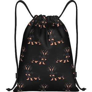 BTCOWZRV Trekkoord Rugzak Teckel Weiner Honden Print Waterdichte String Tas Verstelbare Gym Sport Sackpack, Zwart, Medium