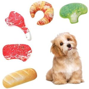 BOSREROY Tandheelkundige Zorg Hond Kauwspeelgoed 5PCS, Biteproof Katoen Pet Piepend Speelgoed, Realistische Food-Shaped