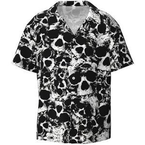 TyEdee Zwart en wit Menselijke Schedel Print Mannen Korte Mouw Jurk Shirts Met Zak Casual Button Down Shirts Business Shirt, Zwart, XXL