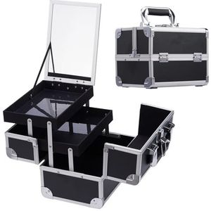 Cosmetische hoes, make-upkoffer, grote multifunctionele koffer, gelaagde hoes, cosmetica-organizer, Zwart, M, Cosmetische koffer