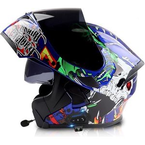 Motorhelm Flip-Up Helm Met Bluetooth Motorhelm Met Geïntegreerde Bluetooth Integraalhelm Anti-Fog Dubbele Spiegel Integraalhelm ECE Goedgekeurde Crashhelm G,M=57-58CM