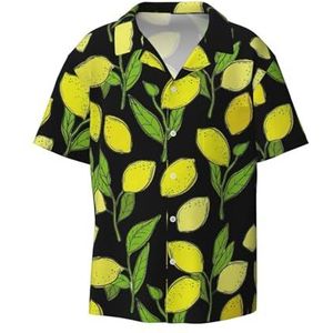 YQxwJL Etnische Geometrische Patroon Print Mens Casual Button Down Shirts Korte Mouw Rimpel Gratis Zomer Jurk Shirt met Zak, Gele verse citroenen, XXL