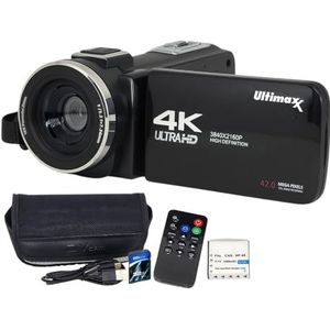 Ultimaxx 4K Camera Camcorder 42MP Video Recorder Camera Ondersteuning Vlogging YouTube TikTok Digitale Camcorder met 3 inch LCD-scherm, 18X Digitale Zoom voor Volwassenen Kinderen Tieners Beginners