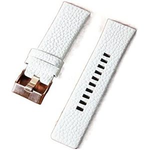 Chlikeyi Litchi Grain horlogeband van echt leer, 22-30 mm, wit - roze goudkleurig, 28 mm