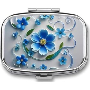Blauwe Mini Bloem Swirl Pil Organizer Leuke Pillendoos Decoratieve Metalen Pil Case Draagbare Vitamine Organizer Reizen Geneeskunde Houder Mini Pil Opslag Container voor Portemonnee