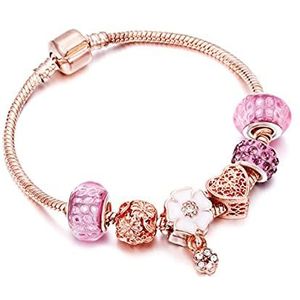 Armbanden voor vrouwen Rose Gouden Armband Kersenbloesem Kwastje Bal Kristal Kraal Hanger Charme Armbanden Armbanden for Vrouwen Sieraden Meisje Geschenken (Color : Pink Heart Ball_17cm)