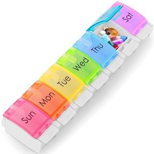 Boxsik - Pillendoosorganizer - Regenboogtabletdoos - 7-daagse 1 keer per dag medicijnbewaardoos met drukknopopener, wekelijkse pillencontainer.