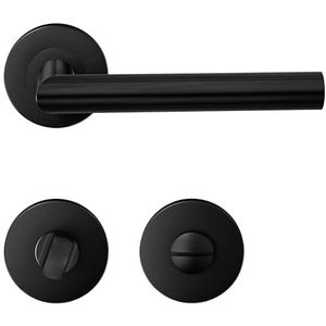 1 verpakking HAIFUAN roestvrijstalen deurkruk met badkamerknop, deurslotgreepset, deurgreep, zwarte kleur (S02-103BK-B)