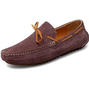 Loafers for heren leren bootschoenen met ronde neus, platte hak, lichtgewicht antislip, feestmode, instapper (Color : Brown, Size : 44 EU)