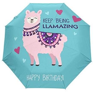 Jeansame Gelukkige Verjaardag Llama Camel Vouwen Compacte Paraplu Automatische Regen Paraplu's voor Vrouwen Mannen Kid Jongen Meisje