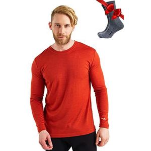 Merino.tech Merino Long Sleeve Men - Merino Thermo Ondergoed – Warm, Ademend & Comfortabel voor Outdoor Activiteiten (Large, 165 Chili Red)
