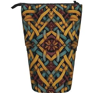 RLDOBOFE Geweven patroon print Potlood Tas Stand-Up Intrekbare Potlood doos Organizer Pen Houder Opbergtas Cosmetische Tas Voor Office Kerst Vakantie Gift, Zwart, Eén maat