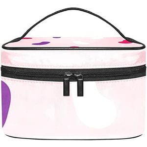 Make-up Organizer Bag, Reizen Make-up Tas Organizer Case Draagbare Cosmetische Tas voor Vrouwen en Meisjes Toiletries Wit Paars Roze Print Roze Achtergrond, Meerkleurig, 22.5x15x13.8cm/8.9x5.9x5.4in