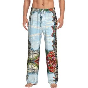 Street In Paris Town Heren Lange Lounge Wear Broek Nachtkleding Pyjama Bottoms Nachtkleding Nachtkleding Nachtkleding Met Zakken En Trekkoord, Wit, S