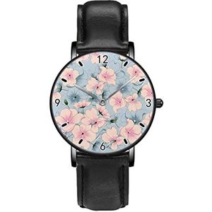 Bloeiende BloemenHorloges Persoonlijkheid Business Casual Horloges Mannen Vrouwen Quartz Analoge Horloges, Zwart