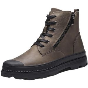 HJUGHPN Heren Laarzen Outdoor lederen herenschoenen Motorfiets wandelschoenen Comfortabele casual zijrits heren sportschoenen Persoonlijkheid stijl vetersluiting, Bruine Bont, 44 EU