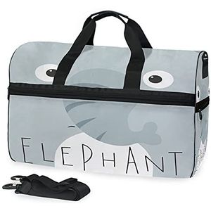 Sport Zwemmen Gymtas met Schoenen Grijs Olifant Cartoon Compartiment Weekender Duffel Reistassen Handtas voor Vrouwen Meisjes Mannen