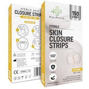Posi Pulse 6mm x 75mm Steriele Huid Gekronkelde Sluiting Hechtstrips voor snijwonden, Incisies en Snijwonden