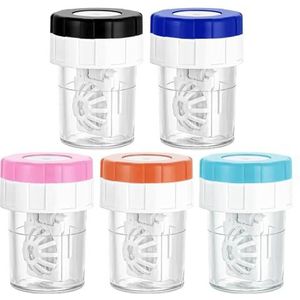 YOYEAH 5 stuks contactlenzenhouders, lenshouder, contactlenzenopslag en reinigingsmachine, contactlenzenhouder voor dagelijks gebruik, draagbaar en duurzaam, zwart, roze, blauw, oranje en groen,