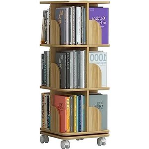 ASSICON Draaiende boekenplank, 360 ° draaibare boekenplank lagen boekenkasten vloer tot plafond beweegbare boekenkast multifunctioneel opbergrek met wielen voor thuiskantoor 2/3/4 ronde boekenkast