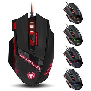 Bedrade Gaming Muis, 8 Programmeerbare Toetsen,9200DPI,8 Gewichtsblokken, MMO Gamermuis,USB LED Verlichting Ergonomische Muis Mouse voor PC,Mac,Laptop