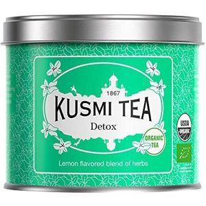 Kusmi Tea - Detox Bio - Biologische groene thee, maté thee en kruidenmelanges citroen gearomatiseerd - Metalen Thee Blik 100 g - Ongeveer 40 kopjes