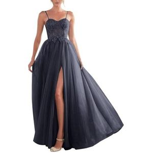 YIANN Glitter Tule Galajurken met Split voor Vrouwen Mouwloos Korset A-lijn Lange Formele Jurk Avondjurk, marineblauw, 32