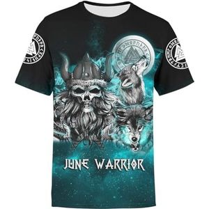 Viking Skull Odin Wolf T-shirt, Noorse Mythologie Valknut 3D-geprinte Totem Herenstraatnieuwigheid Sport Korte Mouwen, Gothic IJsland Ademende Sneldrogende Top (Color : Wolf A, Size : S)