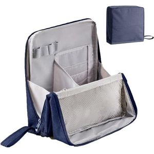 Generic Staande Travel Make-uptas voor vrouwen, waterdichte cosmetische opbergkoffer met grote capaciteit, huidverzorgingsborstel, organizerzakjes met compartimenten, draagbare toilettas, Donkerblauw
