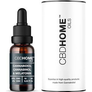 CBD HOME Oils - CBD Olie 15% + CBN 5% + Melatonine - 10 ml - Basis van Kokosolie (MCT) en Biologische Hennepzaadolie - Omega 3-6-9 - Gecertificeerde Cannabidiol 1.500 mg - Gemaakt in de EU
