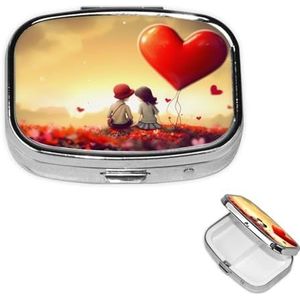 Vierkante Pillenetui voor Portemonnee of Pocket 2 Compartiment Geneeskunde Pillendoos Draagbare Kleine Pil Organizer Liefde Paar Pillendoos Reizen Geneeskunde Vitamine Kabeljauw Leverolie Opbergdoos