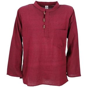 Guru-Shop, Nepal Fisherman Shirt, Goa Hippie Shirt, Yoga Shirt, Casual Shirt, Wijnrood, Katoen, Size:XL, Shirts