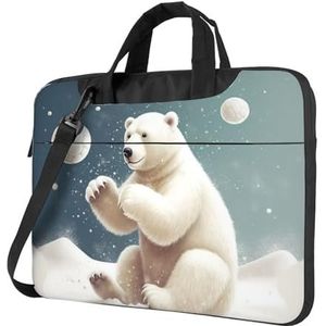 Grappige Ijsbeer Spelen Sneeuwbal Laptop Tas Voor Vrouwen Mannen 15.6 inch Computer Sleeve Zakelijke Reizen Aktetas Messenger Bag, Zwart, 15.6 inch
