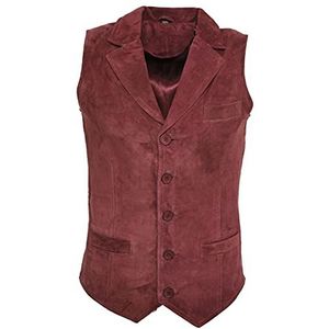 Mannen Smart Real Suede Lederen Gilet Vest Biker Fashion Vest, Bordeaux, M