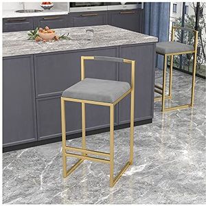 Luxe keukenbarkrukken set van 2 keukenbarkruk voor ontbijt fluwelen gestoffeerde zitting met rugleuning en gouden metalen poten zithoogte 65/75 cm