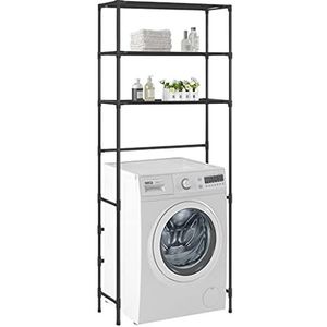 Susany Wasmachinekast, wasmachine-rek, badkamerkast, hoge kast, badkamerrek, bovenbouw, kast, 3 planken, zwart, 69 x 28 x 169 cm