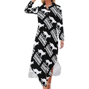 Stay At Home Duitse herder mama dames maxi-jurk lange mouwen knopen overhemd jurk casual feest lange jurken XL