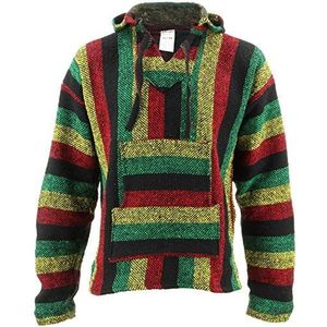 Siesta Mexicaanse Baja Jerga Natuurlijke en Zwarte Hippie Top Met Capuchon, Meerkleurig, XL