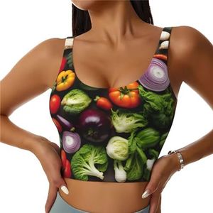 Introductie van Verschillende Groenten Print Comfortabele Vrouwen Sport Vest Yoga Workout Vest voor Vrouwen Lichtgewicht Zomer, Zwart, S
