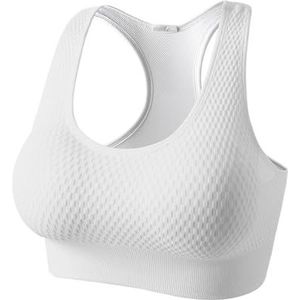 HDXWIFD Sport-bh's met hoge ondersteuning voor dames, gewatteerde naadloze bh's voor actieve slijtage, stretch crop-tops vest voor yoga hardlopen joggen sportschool(Color:White,Size:L)