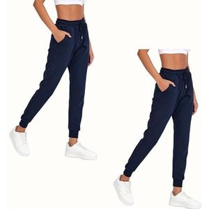 COMEOR Joggingbroek voor dames, lange katoenen sportbroek, trainingsbroek, vrijetijdsbroek, sweatpants met normale pasvorm voor fitness, yoga, vrije tijd, 2 stuks donkerblauw, M