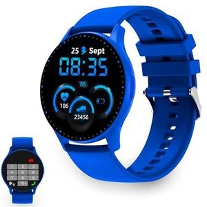 KSIX Core Smartwatch voor heren en dames, smartwatch met oproepen en meldingen, activiteitsarmband, hartslagmeter, bloeddrukmeter, stappenteller, gezondheidsmonitor, iOS- en Android-app, blauw