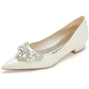 EICOFF Dames Lage Hakken Gesloten Teen Sandalen Strass Puntige Neus Flats Bruiloft Bruidsschoenen Jurk Party Werk Dansen Schoenen,Beige,36 EU
