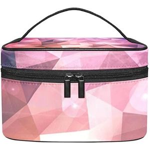 Roze Blauw Paars Veelhoekige Diamant Achtergrond Make-up Organizer Bag, Reizen Make-up Tas Organizer Case Draagbare Cosmetische Tas voor Vrouwen en Meisjes Toiletartikelen, Meerkleurig, 22.5x15x13.8cm/8.9x5.9x5.4in